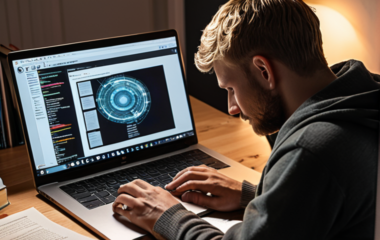**
A person thoughtfully researching cybersecurity certifications on a laptop, surrounded by books and notes related to ethical hacking. The setting is a cozy, modern Scandinavian home office with good lighting. Emphasize a sense of focused learning and career exploration.
**